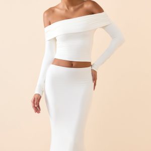 Modal Mid-Rise Midaxi Skirt in White