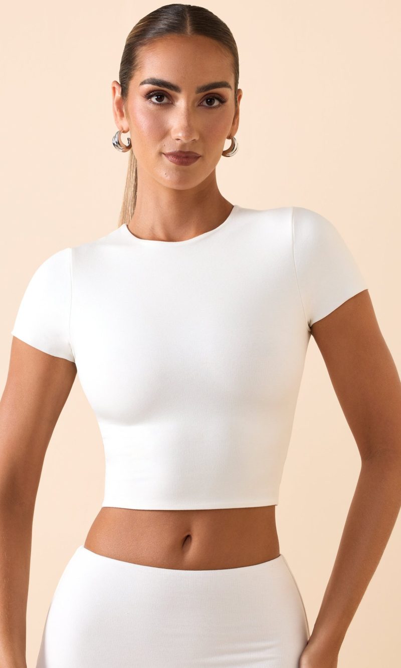 Modal Cap-Sleeve Crop Top in White
