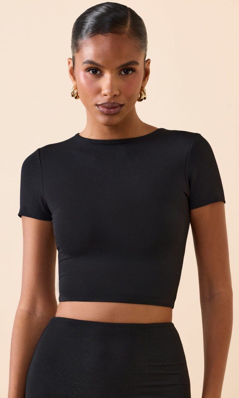 Modal Cap-Sleeve Crop Top in Black