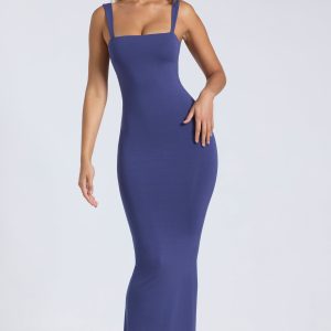 Modal Square Neck Low Back Maxi Dress in Navy