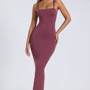 Modal Square Neck Low Back Maxi Dress in Plum