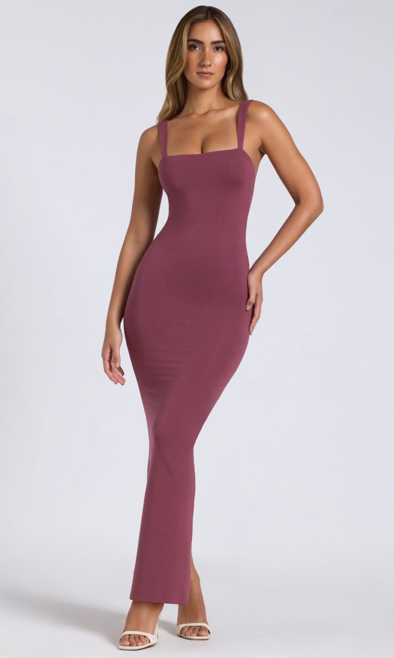 Modal Square Neck Low Back Maxi Dress in Plum