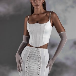 Lace Up Mini Skirt in White