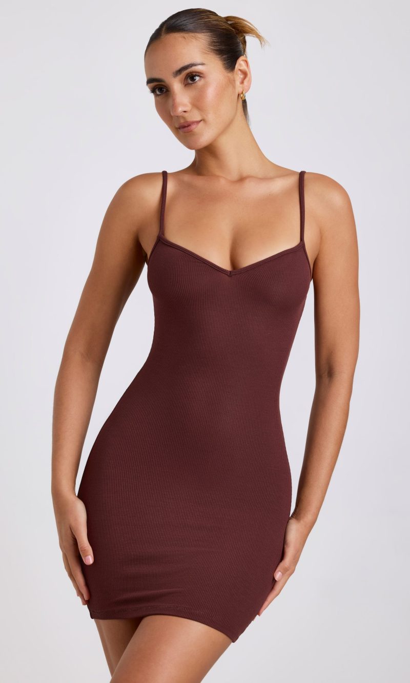 Ribbed Modal Mini Dress in Chocolate