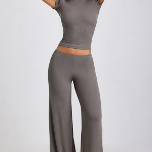 Mid Rise Wide Leg Trouser in Grey