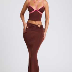 Mid Rise Maxi Skirt in Chocolate Brown