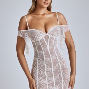 Sheer Lace A-Line Mini Dress in Ivory