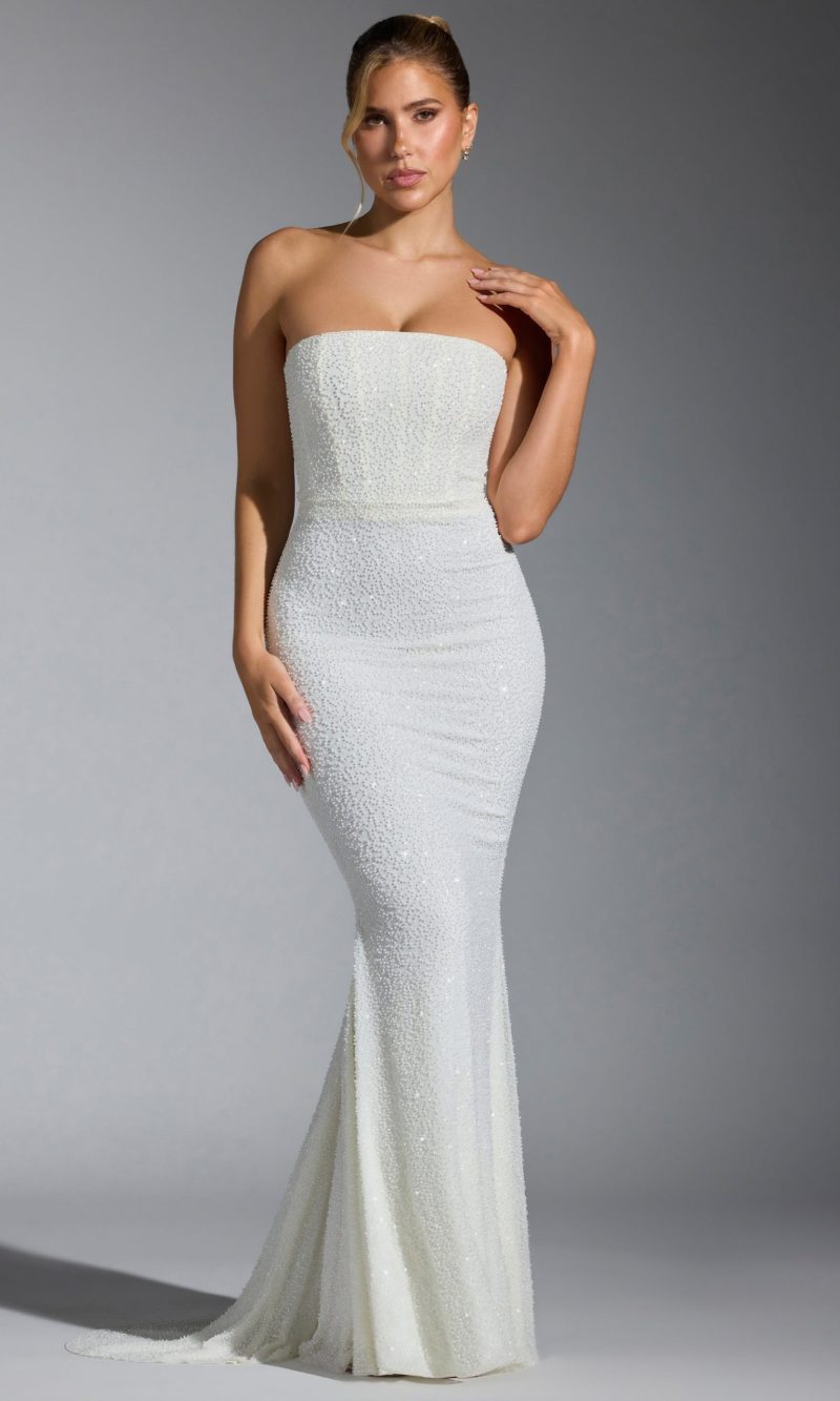 Embellished Corset Gown in White