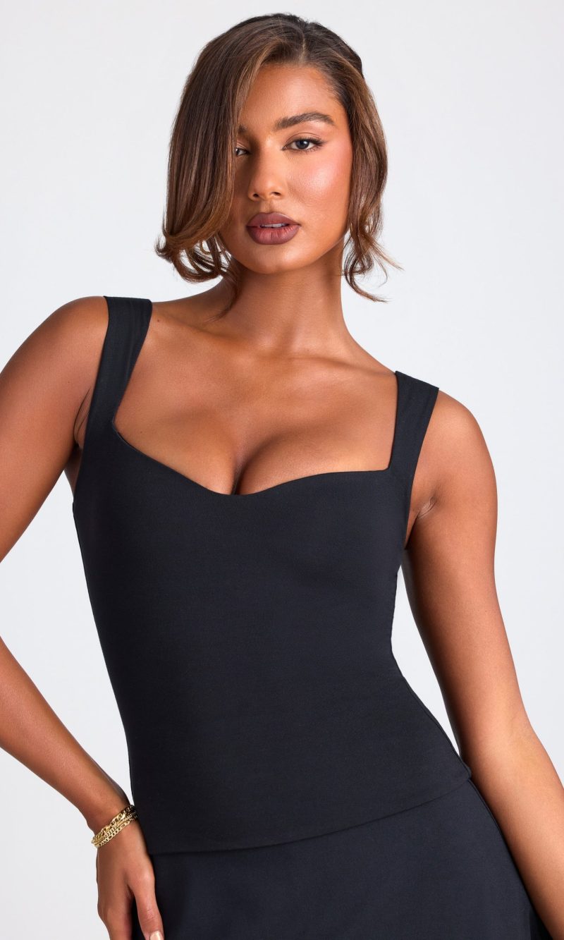 Modal Sweetheart-Neck Top in Black