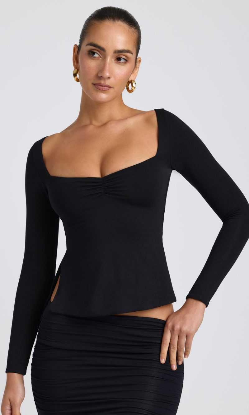 Modal Sweetheart-Neck Top in Black
