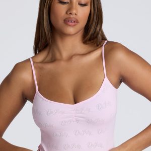 Strappy Ruched Pointelle Crop Top in Baby Pink