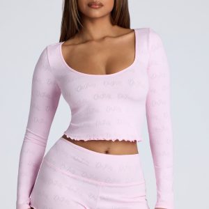 Mid Rise Pointelle Mini Shorts in Baby Pink