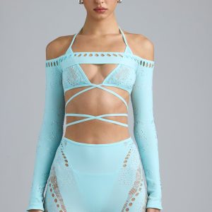 Embellished Cropped Shrug in Ice Blue