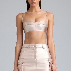 Metallic Denim Cropped Bralette in Champagne