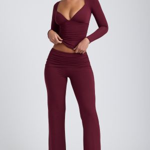 Modal Mid-Rise Straight-Leg Trousers in Plum