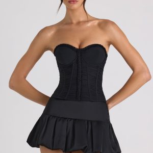 Bubble Hem Mid-Rise Micro Mini Skirt in Black