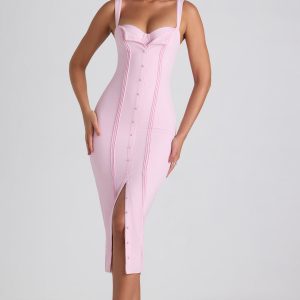 Button-Detail Midaxi Dress in Soft Pink