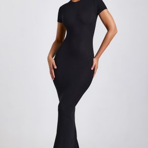 Ribbed Modal Maxi Dress in Black
