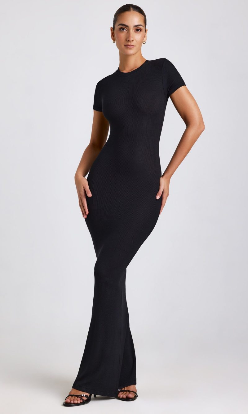 Ribbed Modal Maxi Dress in Black
