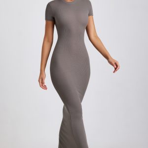 Ribbed Modal Maxi Dress in Grey