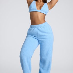 Petite Low Rise Straight Leg Fleece Joggers in Baby Blue