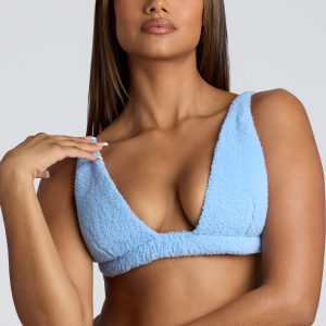 V Neck Fleece Bralette in Baby Blue