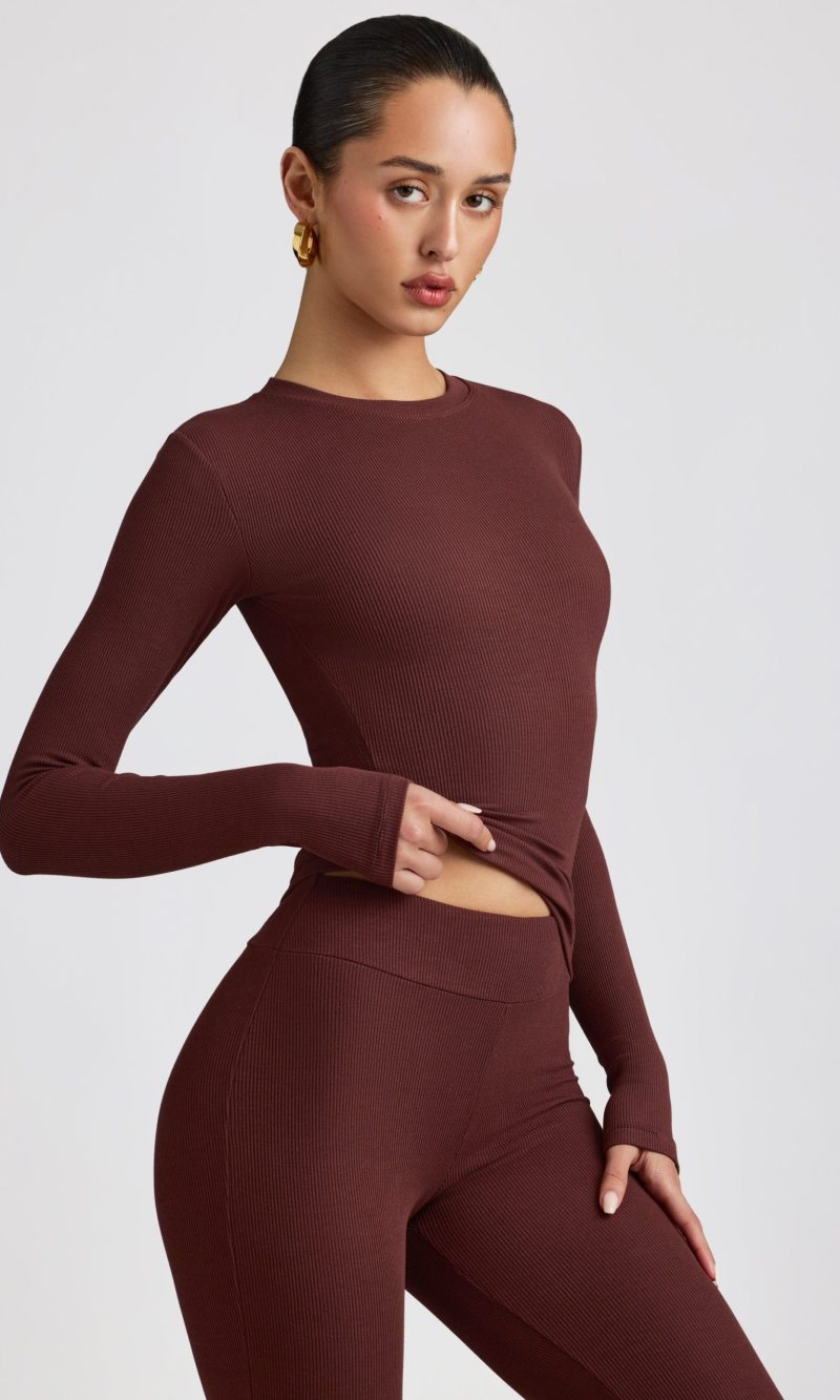 Ribbed Modal Crew Neck Top in Espresso