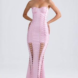 Lace-Up Corset Gown in Light Pink