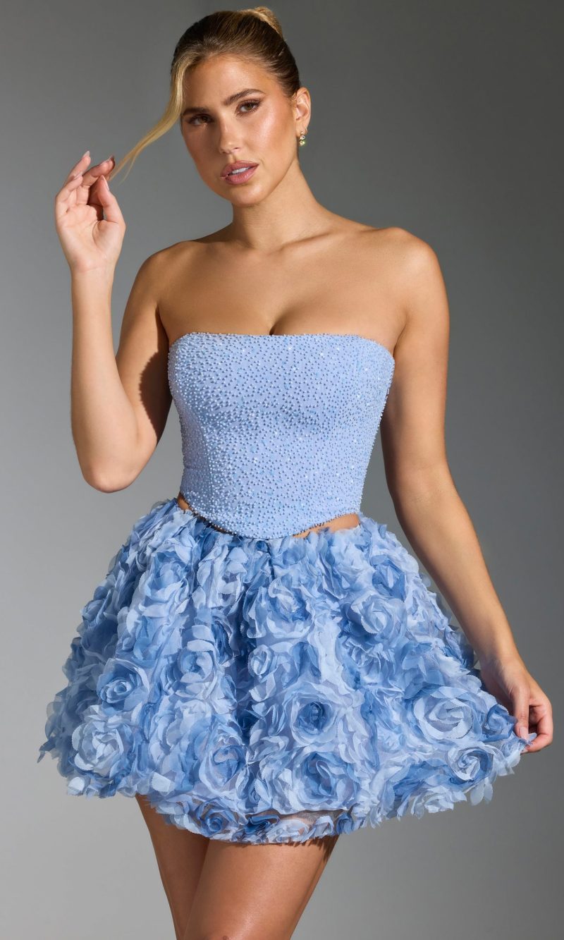 Embellished Corset Top in Blue