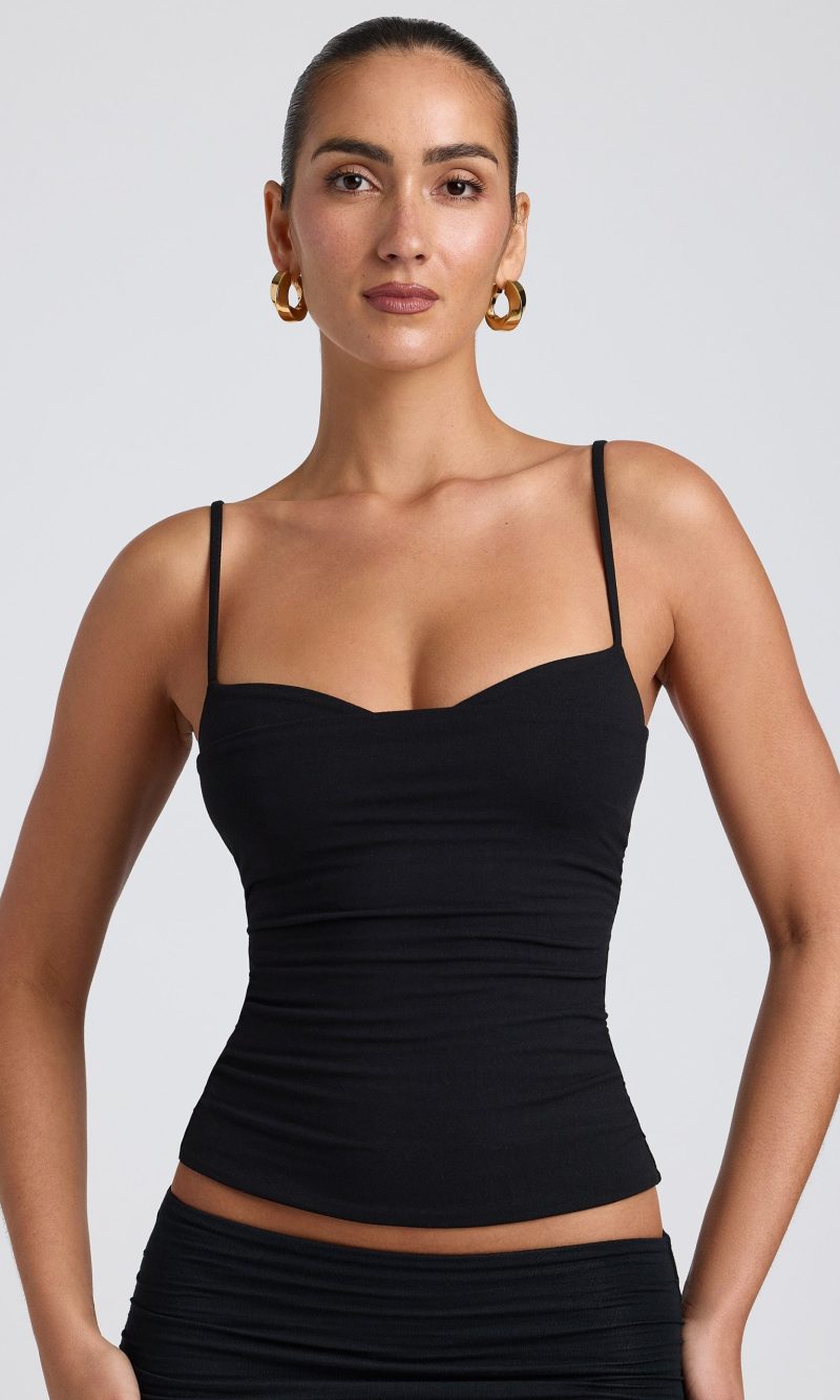 Modal Ruched Layered Tank Top in Black