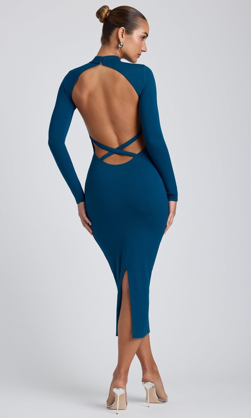 Modal Cross-Back Midaxi Dress in Deep Teal