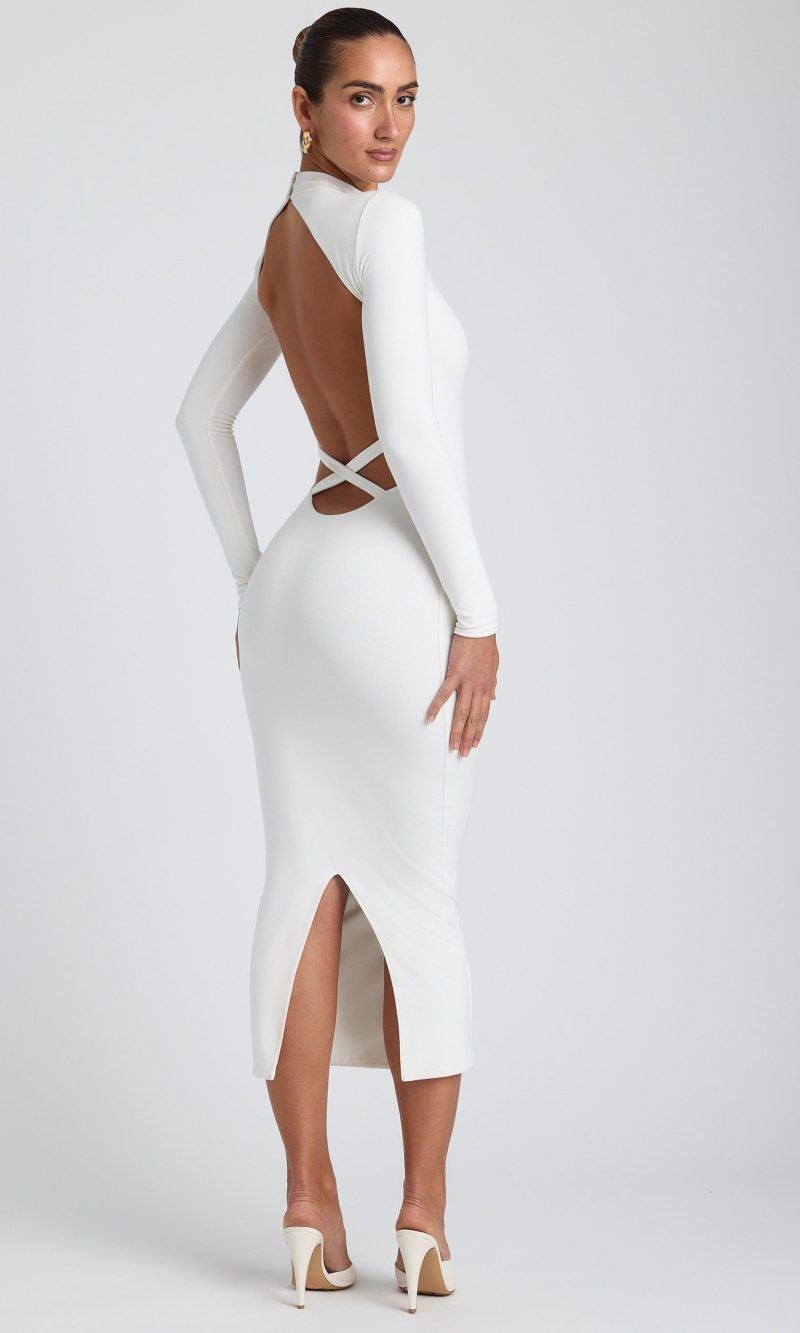 Modal Cross-Back Midaxi Dress in White