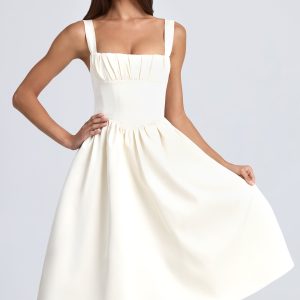 Draped Corset Midaxi Dress in Ivory