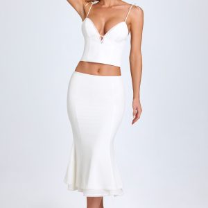 Lace-Trim Mid-Rise Midaxi Skirt in White