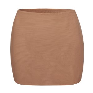 Soft Mesh Low-Rise Micro Mini Slip Skirt in Honey