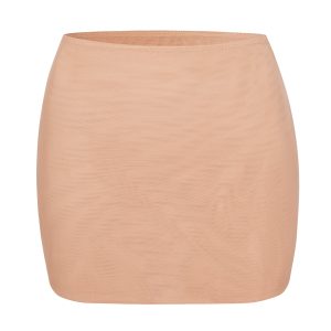 Soft Mesh Low-Rise Micro Mini Slip Skirt in Warm Peach
