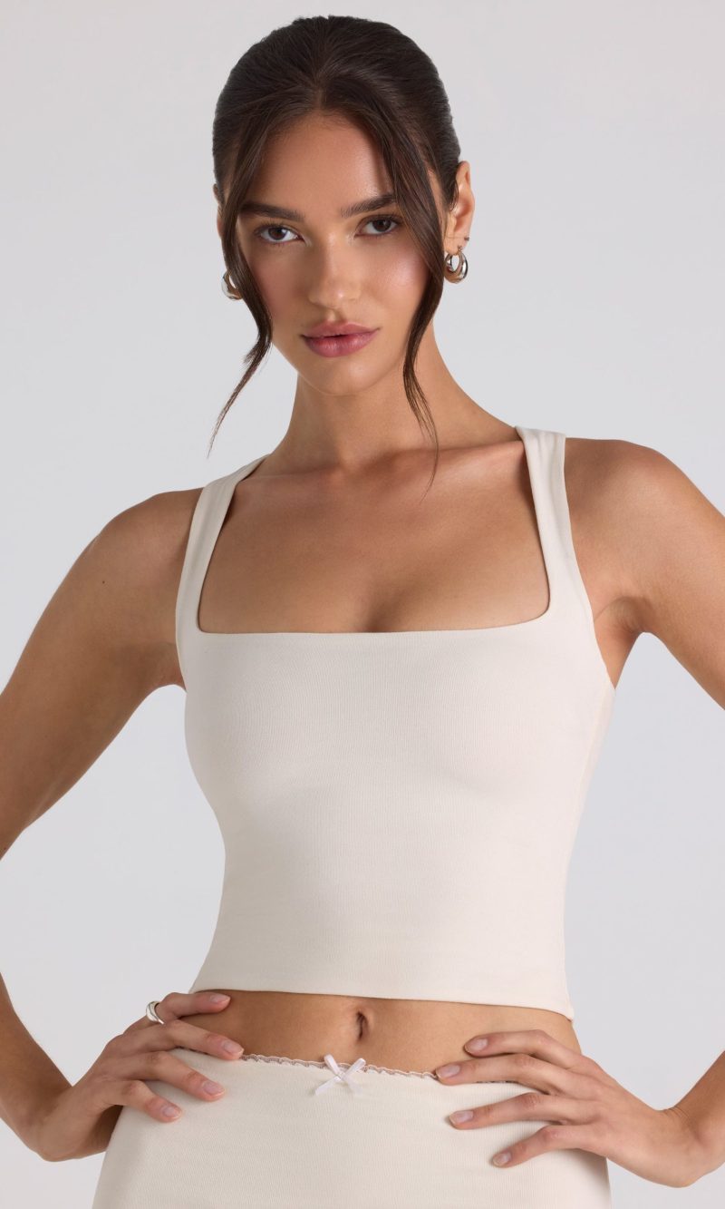 Modal Bow-Detail Crop Top in Ivory