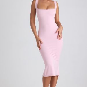 Modal Lace-Trim Midaxi Dress in Soft Pink