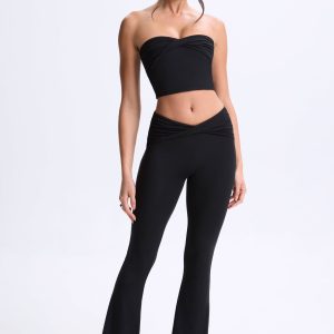 Petite Twist-Front Flared Trousers in Black