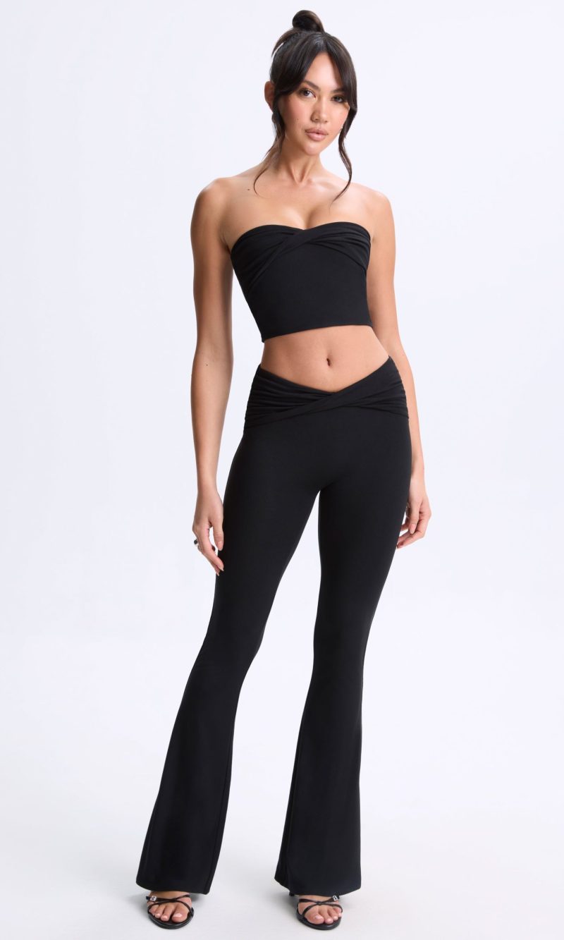 Twist-Front Flared Trousers in Black