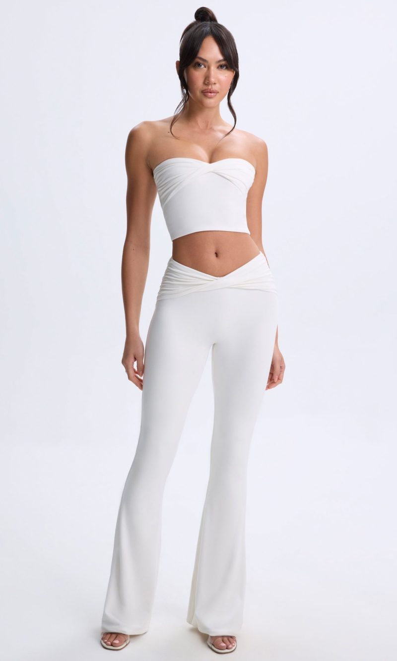 Twist-Front Flared Trousers in White