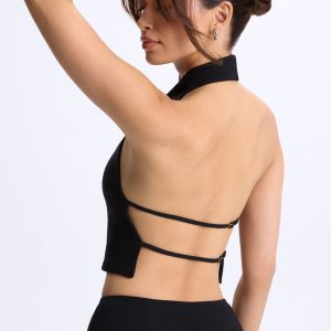 Cowl-Neck Open-Back Top in Black