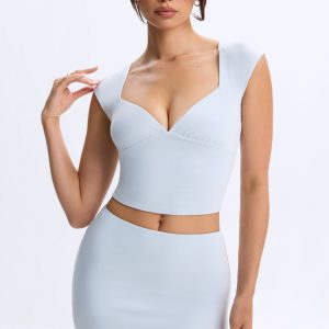 Mid-Rise Micro Mini Skirt in Dusty Blue
