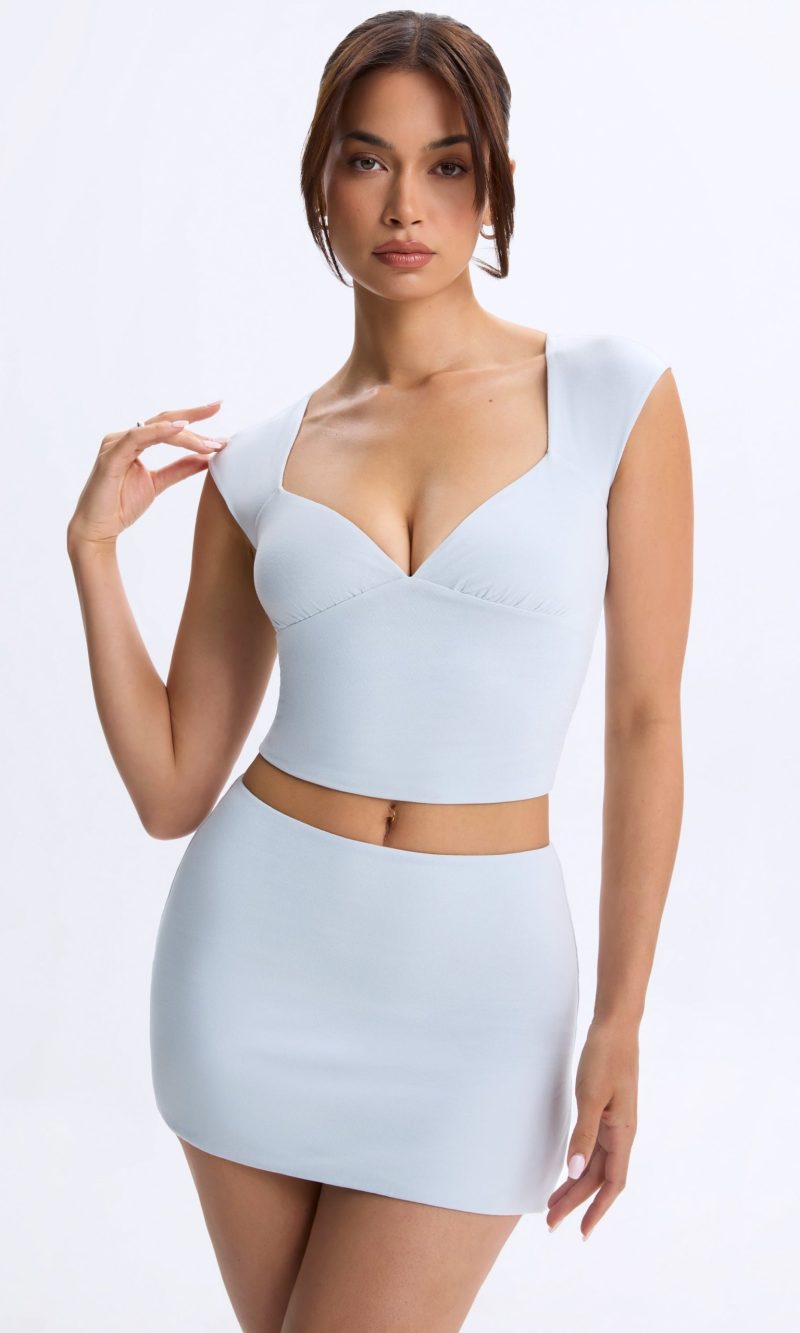 Mid-Rise Micro Mini Skirt in Dusty Blue