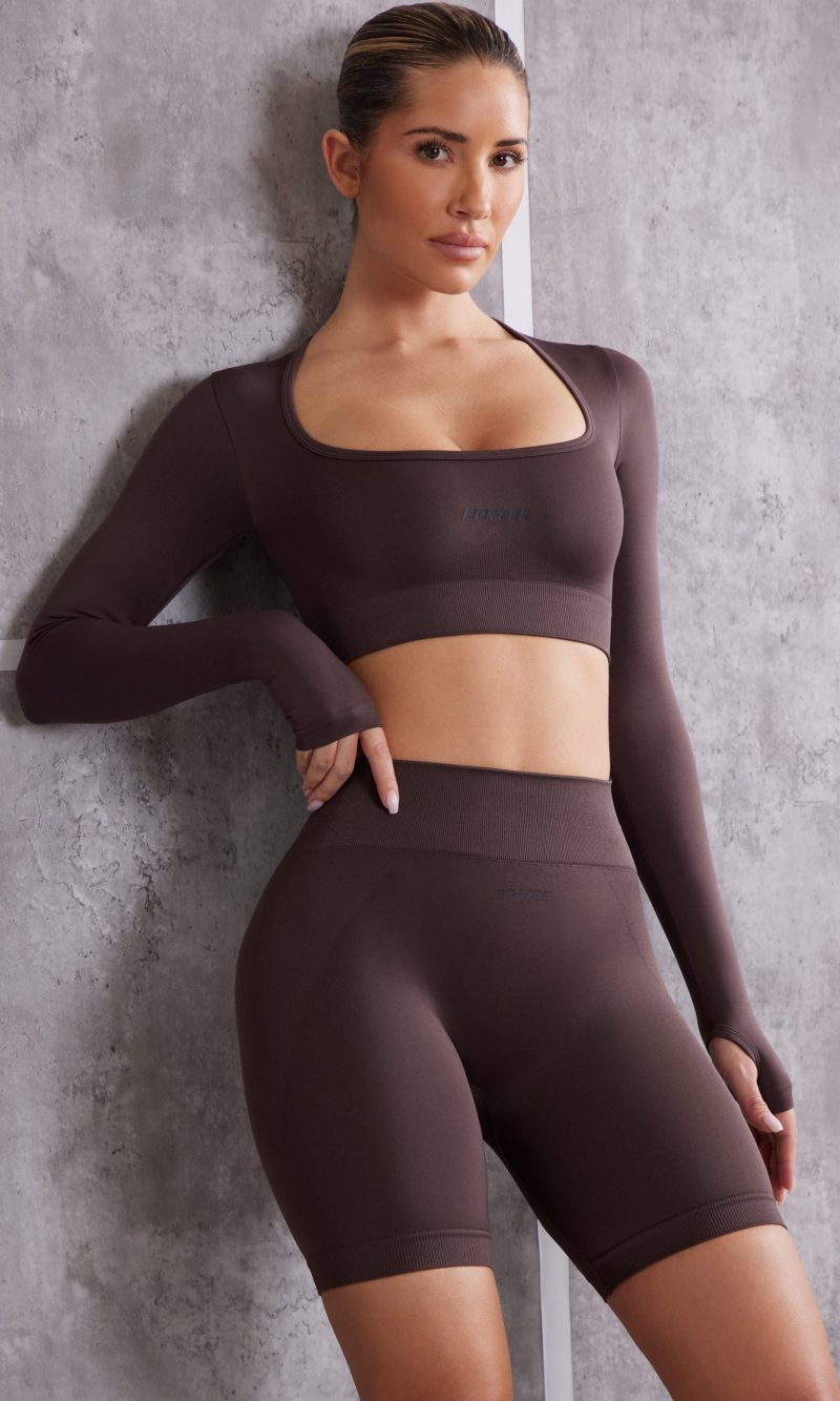 Long Sleeve Crop Top in Brown