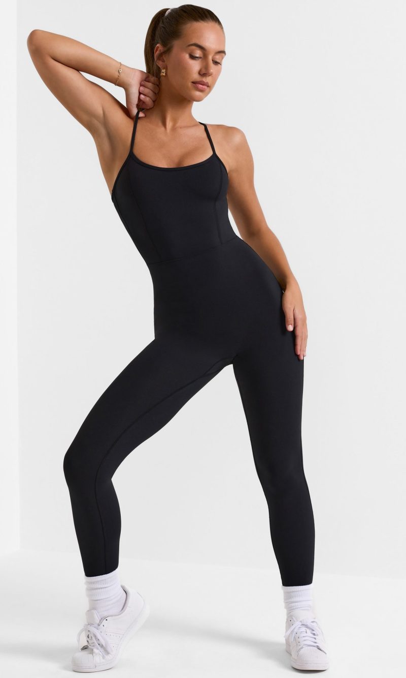 Open Back Full Length Unitard in Black