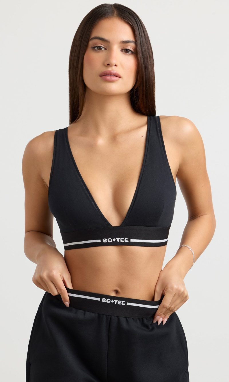 Plunge-Neck Crop Top in Black