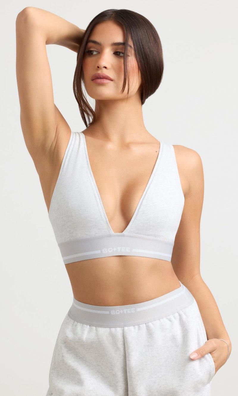 Plunge-Neck Crop Top in Grey Marl