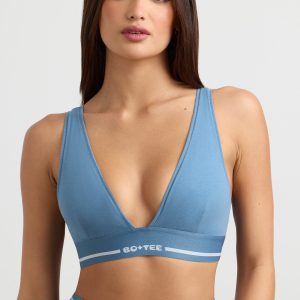 Plunge-Neck Crop Top in Steel Blue