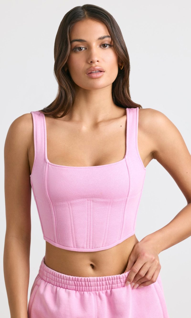 Corset Crop Top in Bubblegum Pink